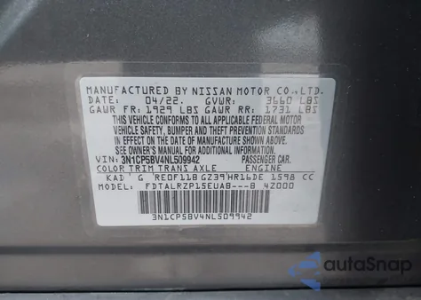 2022 Nissan Kicks S z USA, uszkodzony, nr VIN 3N1CP5BV4NL509942